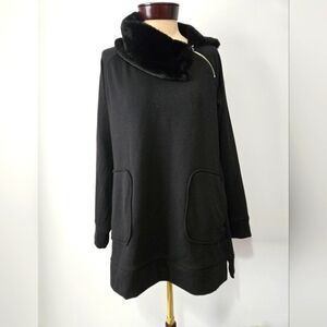JEANNE PIERRE sweater jacket/ poncho with faux fur collar and SOFT lining. Large